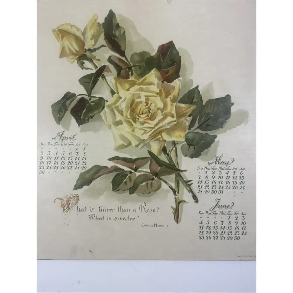 1899 Dewy Roses Calendar By Tabor Prang Art Co Boston MA